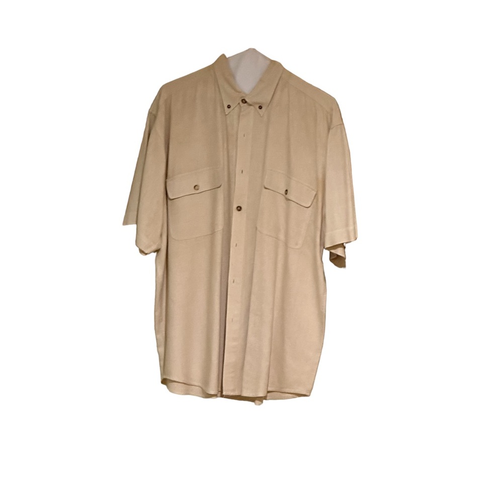 JAB Brand Men’s Casual Silk Short-sleeved Button-down Beige Shirt, XL
